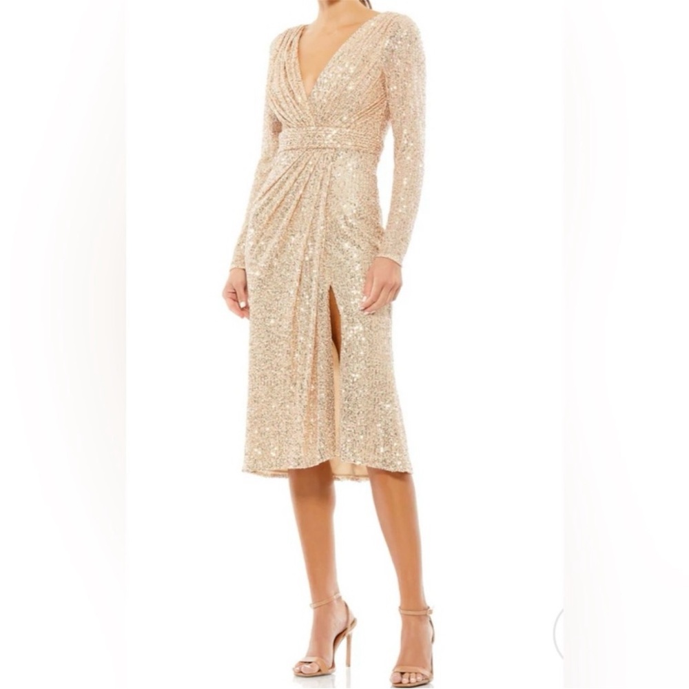 NWT IEENA for MAC DUGGAL Sequined Long Sleeve Midi Dress Size 4
